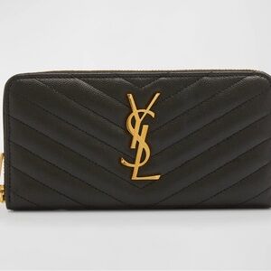 YSL Monogram Large Zip Wallet in Grained Leather